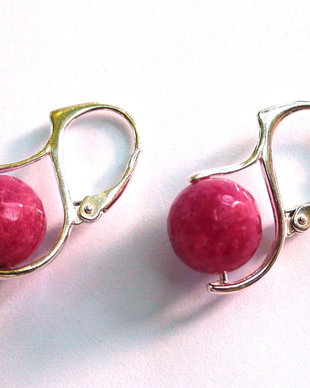 Cercei roz fuchsia din Jad fatetat si argint 925  CE296.3 - Cercei casual delicati, cercei romantici, cercei pietre semipretioase