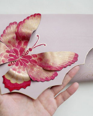 poseta plic handmade unicat din piele - Red Butterfly