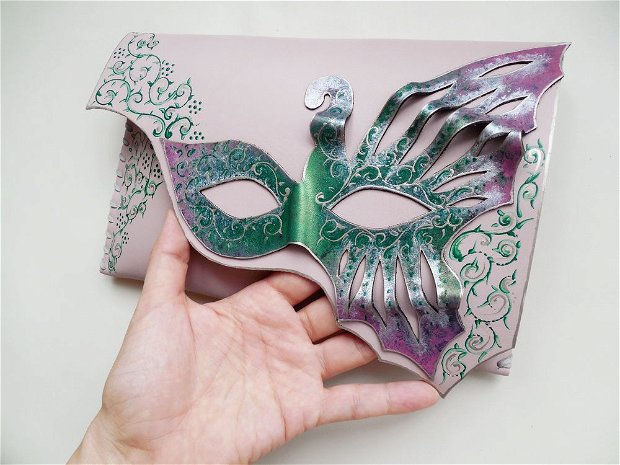 poseta plic handmade unicat din piele - Fairy Butterfly Mask 3
