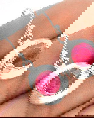 Ag365 - Cercei cu tortite, argint 925, radacina de rubin fatetat