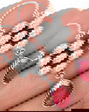 Ag352 - Cercei cu tortite, argint 925, radacina de rubin fatetat