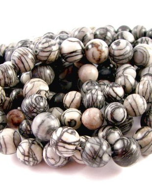 9020 - (40b) Jasp "panza de paianjen", margele, alb negru, 8mm