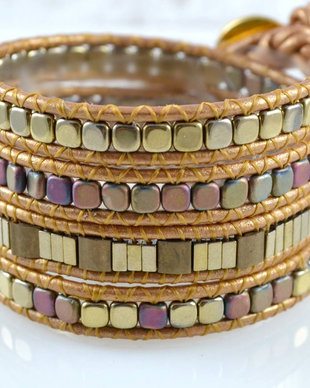 Bratara wrap cu snur de piele si hematit ''Fall''