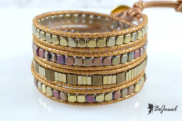 Bratara wrap cu snur de piele si hematit ''Fall''