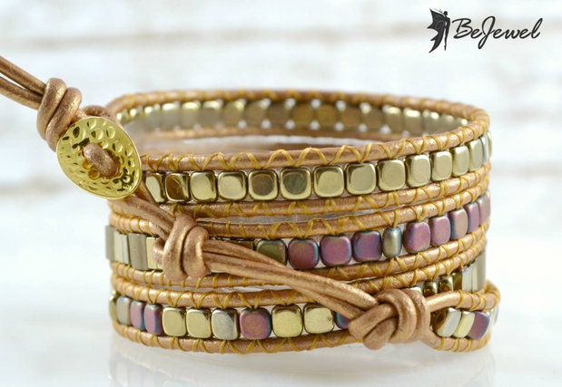 Bratara wrap cu snur de piele si hematit ''Fall''