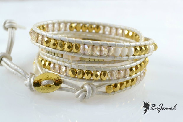 Bratara wrap cu snur de piele si cristale ''Shine''
