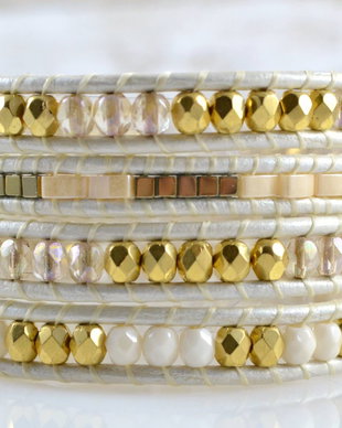 Bratara wrap cu snur de piele si cristale ''Shine''