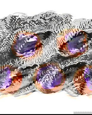 Ag345 - Inel tip verigheta, argint 925, antichizat, cupru, ametist