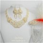 Rezervat - Set bijuterii mireasă „Great Gatsby” – bijuterii ivoire brodate cu perle de cultură şi pene de marabu
