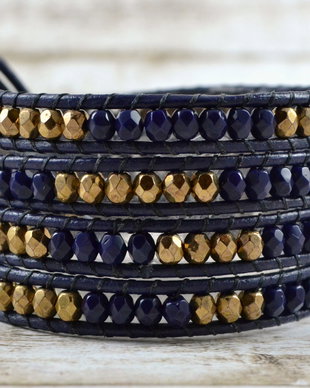 Bratara wrap cu snur de piele si cristale ''Indulgence''