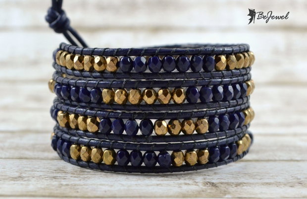 Bratara wrap cu snur de piele si cristale ''Indulgence''