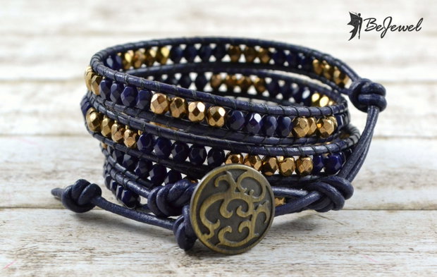 Bratara wrap cu snur de piele si cristale ''Indulgence''