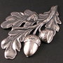 9061 - Element decorativ, alama placata cu argint, aspect vintage, crenguta, frunze, ghinde