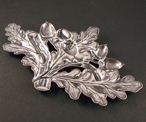 9062 - Element decorativ, alama placata cu argint, aspect vintage, crenguta, frunze, ghinde