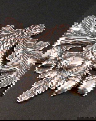 9062 - Element decorativ, alama placata cu argint, aspect vintage, crenguta, frunze, ghinde