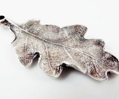 9075 - Pandantiv, placat cu argint, aspect vintage, frunza stejar