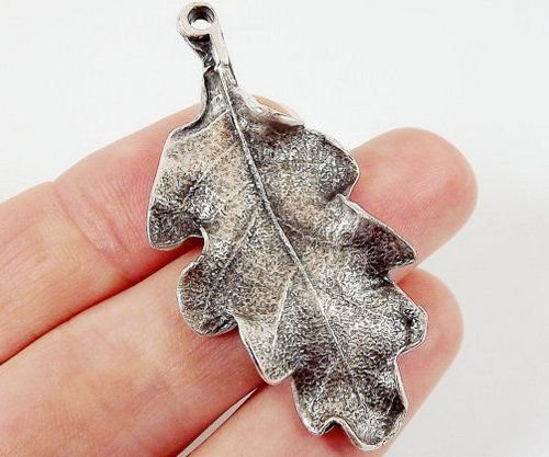 9075 - Pandantiv, placat cu argint, aspect vintage, frunza stejar