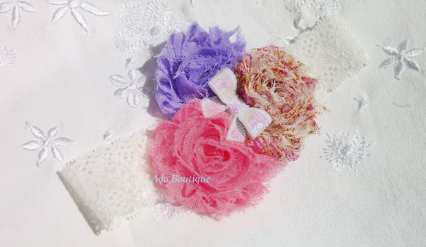 Bentita  dantela bebe botez shabby "Soft flowers"