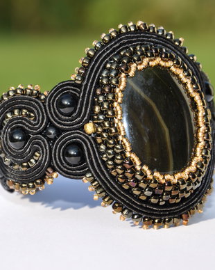 Bratara soutache negru cu agat si onix