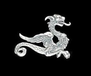 9082 - Charm, ornament, element decorativ, alama placata cu argint, aspect vintage, dragon sarpe