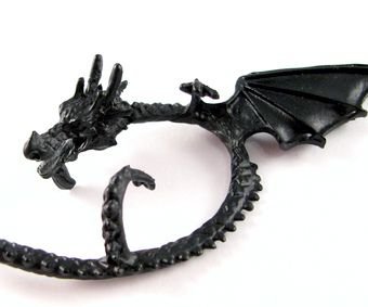 9096 - Pandantiv, dragon, aliaj metalic, negru mat