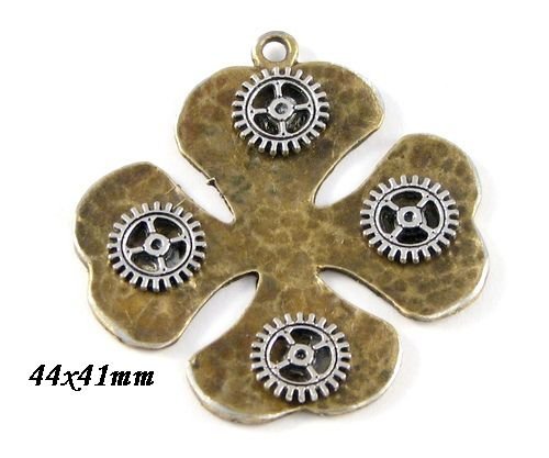 9102 - Pandantiv, trifoi cu patru foi, aliaj metalic bronz argintiu, rotite ceas, steampunk
