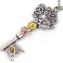 6552 - Pandantiv steampunk, cheie, mecanisme rotite ceas, argintiu auriu cupru