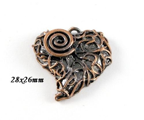 9107 - Pandantiv, aliaj metalic, cupru, inima, spirala