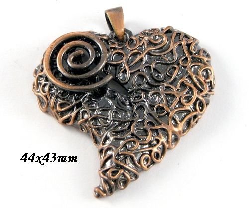 9106 - Pandantiv, aliaj metalic, cupru, inima, spirala