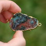 Conector calcedonie druzy - verde -caramiziu - electroplacata cu aur
