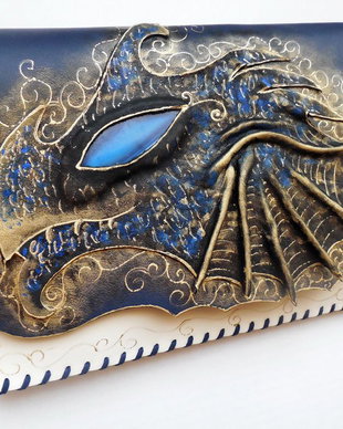 Poseta plic handmade unicat din piele naturala -Blue Eye Dragon