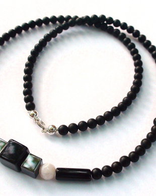 Colier barbati / unisex din Argint 925, Onix, Hematit si Agate Botswana - CO307 - Choker elegant, colier casual, colier barbatesc