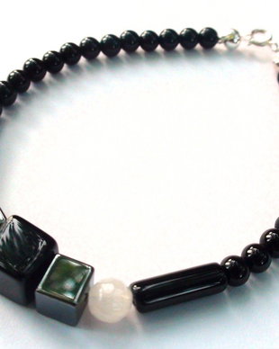 Bratara unisex / barbati din Argint 925, Onix, Hematit si Agate Botswana - BR307 - Bratara eleganta, bratara casual, bratara barbateasca, bratara negru alb