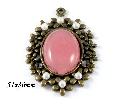 9120 - Pandantiv, baza cabochon, agata roz, perle de cultura