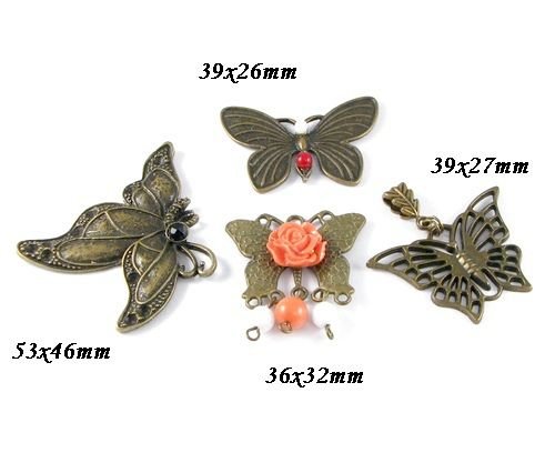 9119 - MIX Pandantive, aliaj metalic bronz, fluturi, flori