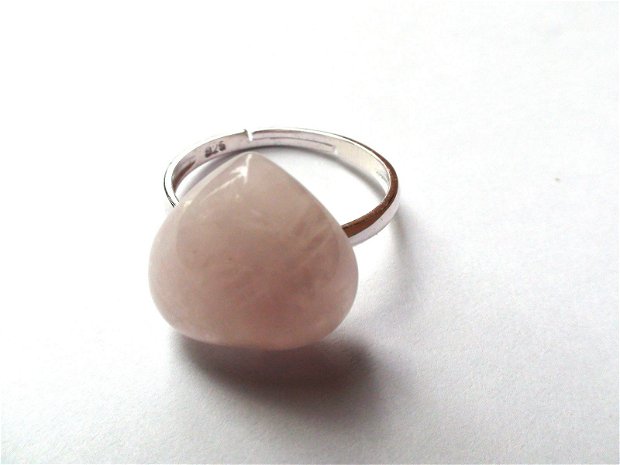 Inel din Argint 925 si Cuart roz inima - IN311 - Inel inima roz, inel romantic, inel delicat, inel reglabil