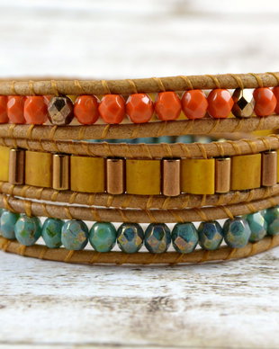 Bratara wrap cu snur de piele si cristale ''Joyeuse''