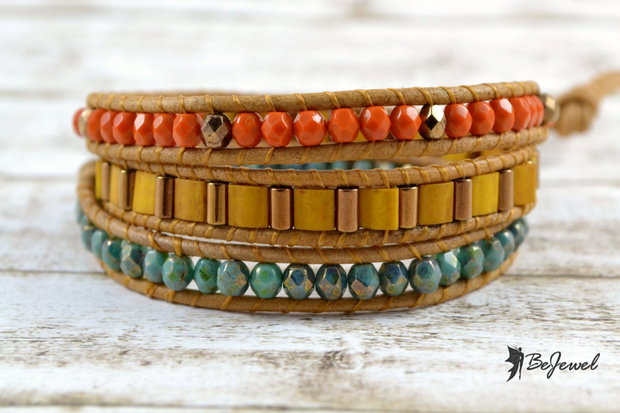 Bratara wrap cu snur de piele si cristale ''Joyeuse''