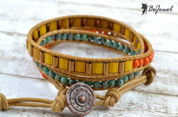 Bratara wrap cu snur de piele si cristale ''Joyeuse''