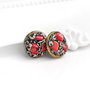 Cercei  coral si polimer in baza metalica bronz 12 mm