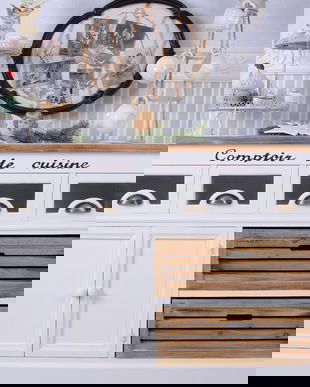 COMODA DIN LEMN MASIV ALB CU BLAT MARO