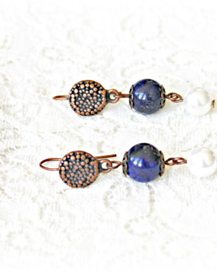 Cercei Perle si lapis lazuli