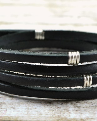 Bratara wrap barbateasca cu snur de piele ''Nero''