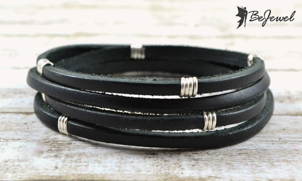 Bratara wrap barbateasca cu snur de piele ''Nero''