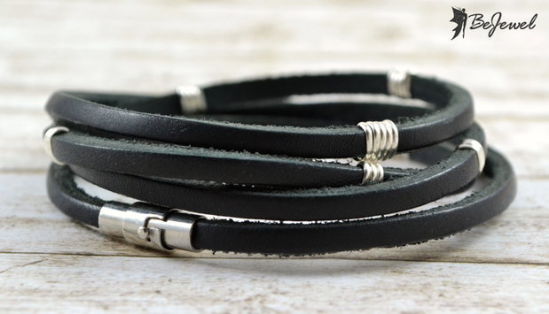 Bratara wrap barbateasca cu snur de piele ''Nero''