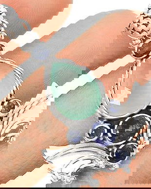 Ag350 - Pandantiv, argint 925, calcedonie si iolite, albastru bleu, aripi inger