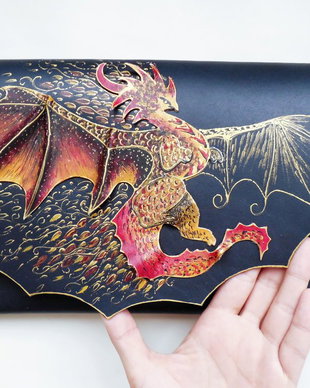 Poseta plic handmade unicat din piele naturala -Dracarys