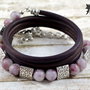 Bratara Wrap din snur de piele si pietre semipretioase ''Mauve''