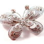 3229.2 - (1buc) Accesoriu, fluture, aliaj metalic argintiu, cristale sticla clear, 47x30mm