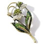 1894 - Pandantiv / brosa, ghiocel, aliaj metalic aspect alama, cristale sticla clear, verde peridot, verde smarald, 62x31mm